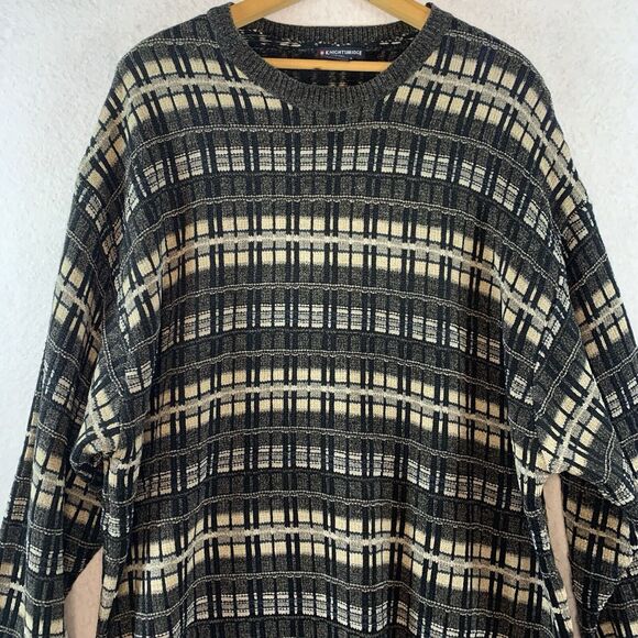 Vintage Knightsbridge Men Sweater Sz XL Gray Plaid‎ Oversized Grandpa Y2K Grunge - Picture 2 of 11